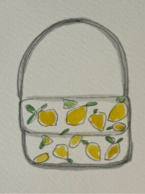 Original hand painted staud handbag, lemon, Tommy wall decor, art